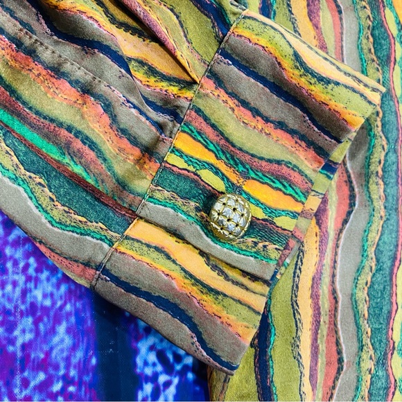 VINTAGE MEN'S CETA ITALIANA SILK SHIRT MULTI-COLOR GEOMETRIC  BEAUTIFUL XLARGE - Picture 5 of 9